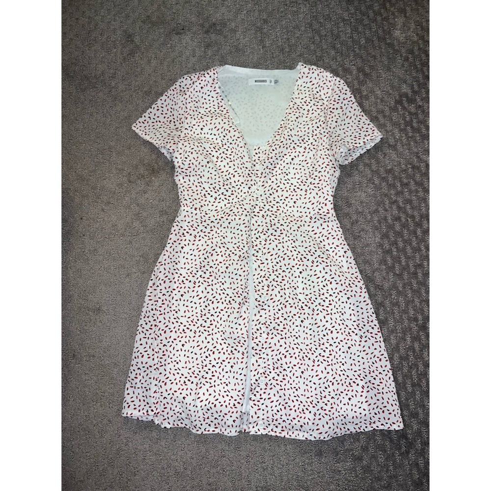 Misguided white with black and red dots dress size US 6 button up dress